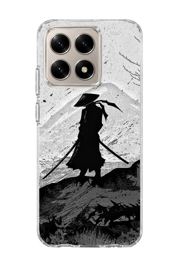 Mi 15t Compatible Samurai Black and White Printed Transparent Phone Case