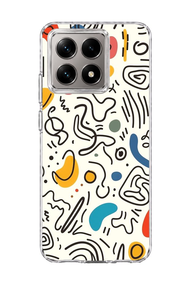 Mi 14t Compatible Colorful Abstract Scribble Printed Transparent Phone Case