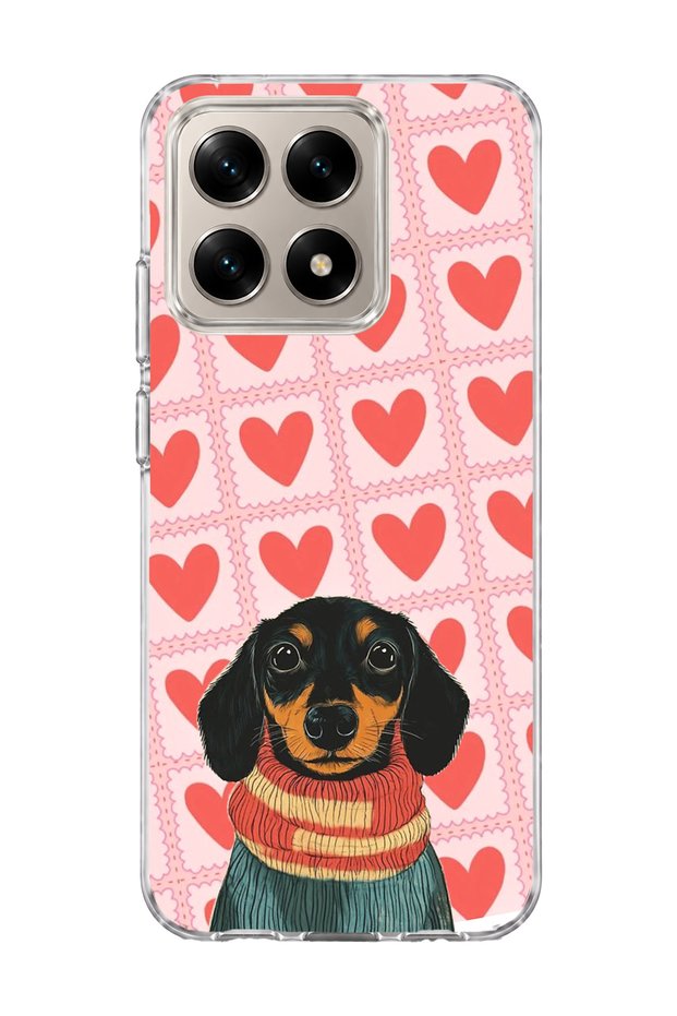 Mi 15t Compatible Sausage Dog Red Heart Printed Transparent Phone Case