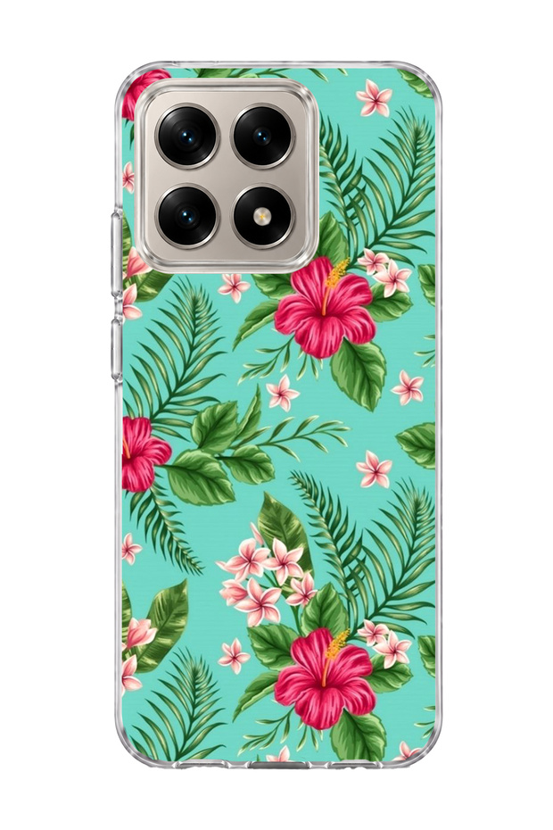 Mi 15t Compatible Turquoise Tropical Flower Printed Transparent Phone Case