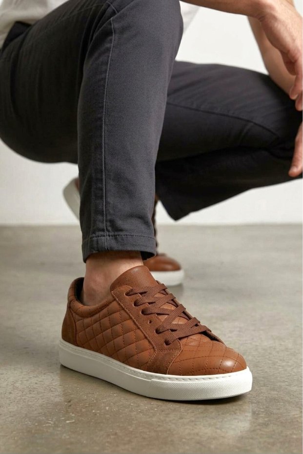 Zrj166 Premium Quilted Patterned Men's Sneaker - Tan