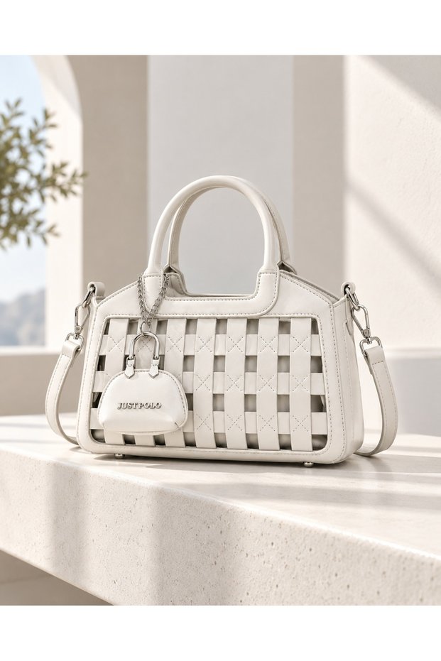 White Women's Organ Patterned Hand and Shoulder Bag with Cross Strap Premium Design Lux Segment