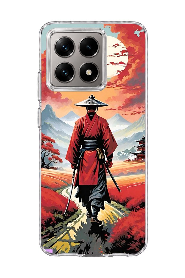 Mi 14t Compatible Red Kimono Samurai Printed Transparent Phone Case