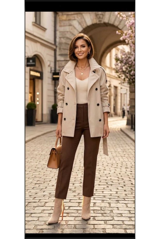 Stone-Colored Black Buttoned Sleeve-Detailed Belted Premium Quality Stylish Trench Coat