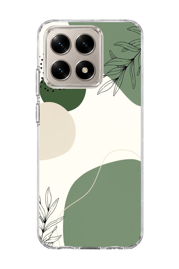 Mi 15t Compatible Green Abstract Leaf Printed Transparent Phone Case