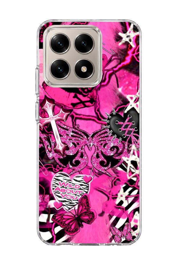 Mi 15t Compatible Pink Butterfly Star Printed Transparent Phone Case