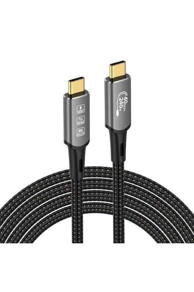كابل تمديد USB4 Thunderbolt 4 بقوة 240 واط ودقة 8K، كابل USB-C ذكر/ذكر للشحن السريع ونقل البيانات بسرعة 40 جيجابت في الثانية