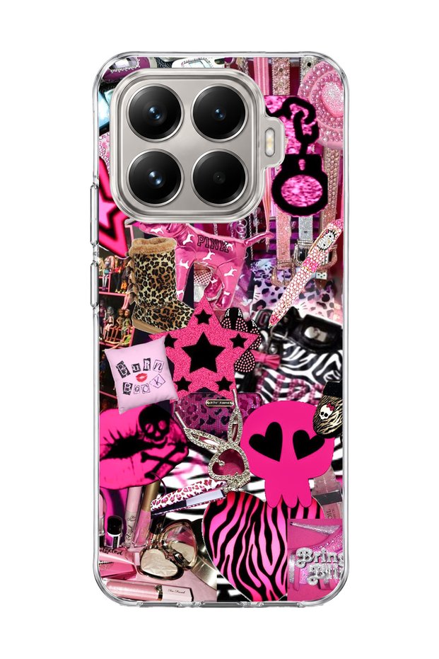 Mi 15t Pro Compatible Pink Star Zebra Printed Transparent Phone Case