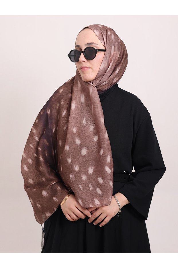 3D Gazelle Patterned Bambi Shawl - Khaki & Mink