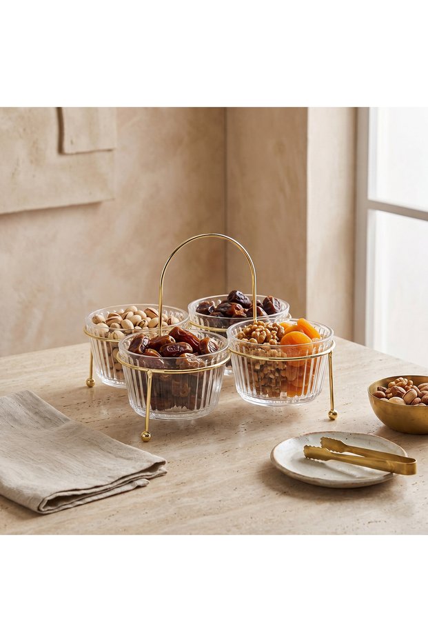Lara 5-Piece Glass Serving Bowl Set with Stand and Handle