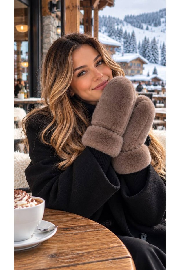Coffee Soft Textured Plush Women's Gloves