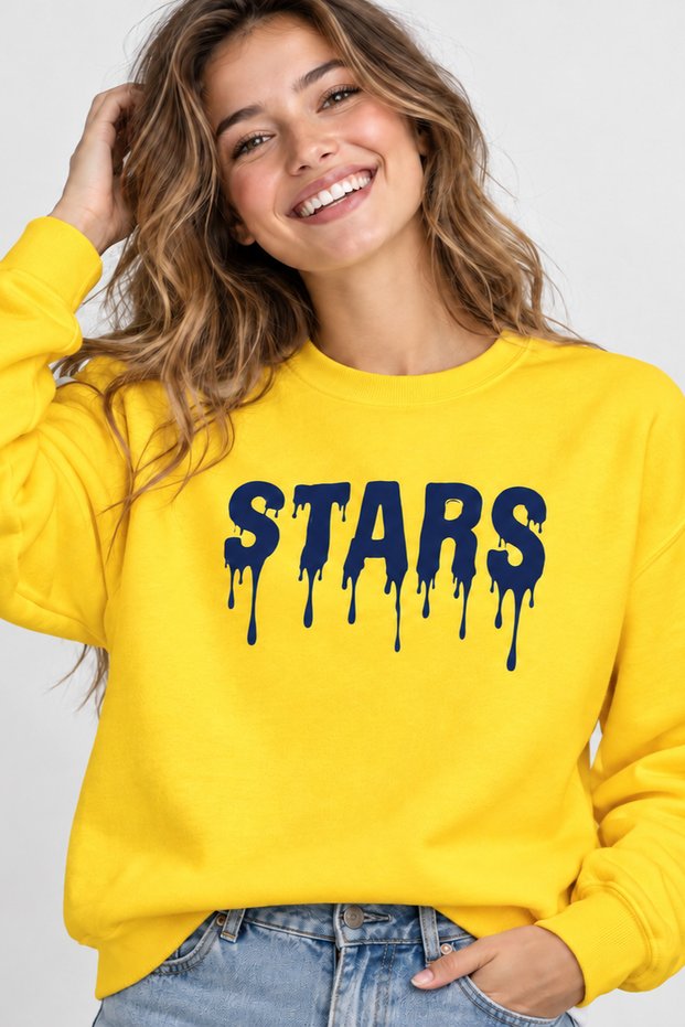Stars Written Drop Effect Printed Unisex Oversize Sweatshirt – Crew Neck Casual Sweatshirt
