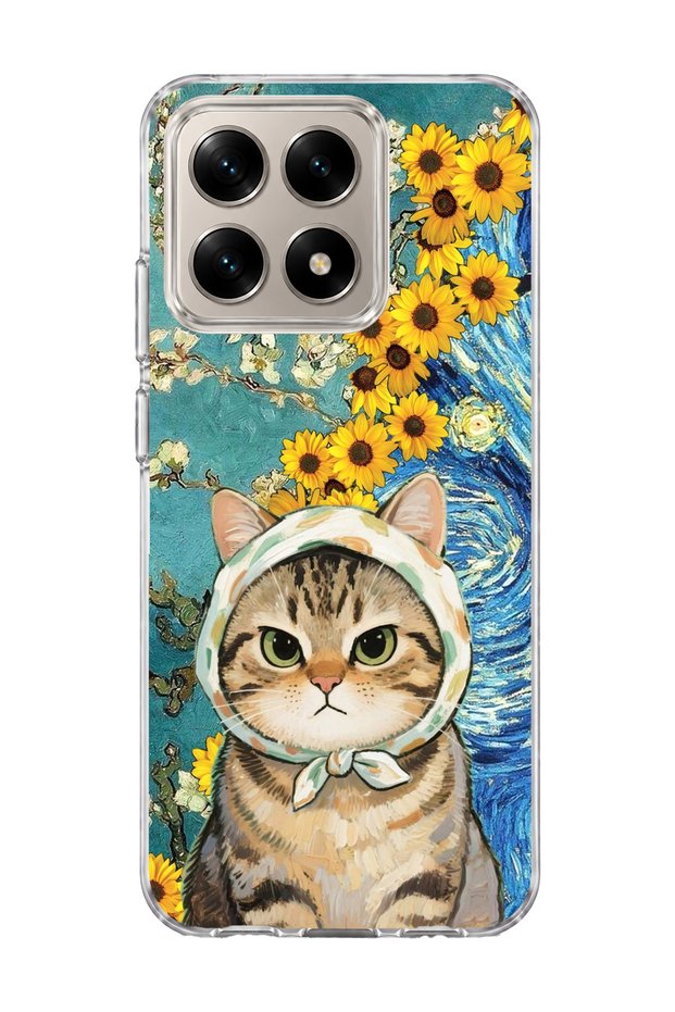 Mi 15t Compatible Starry Night Tabby Cat Printed Transparent Phone Case
