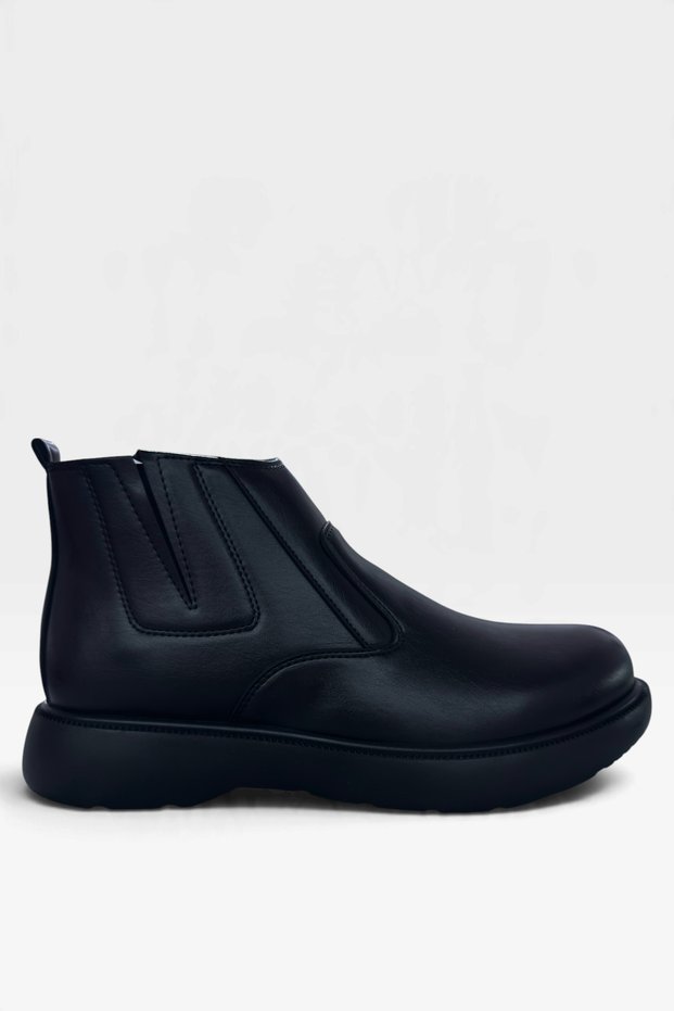 Men's Zippered Elastic Thick Soled Boots Black
