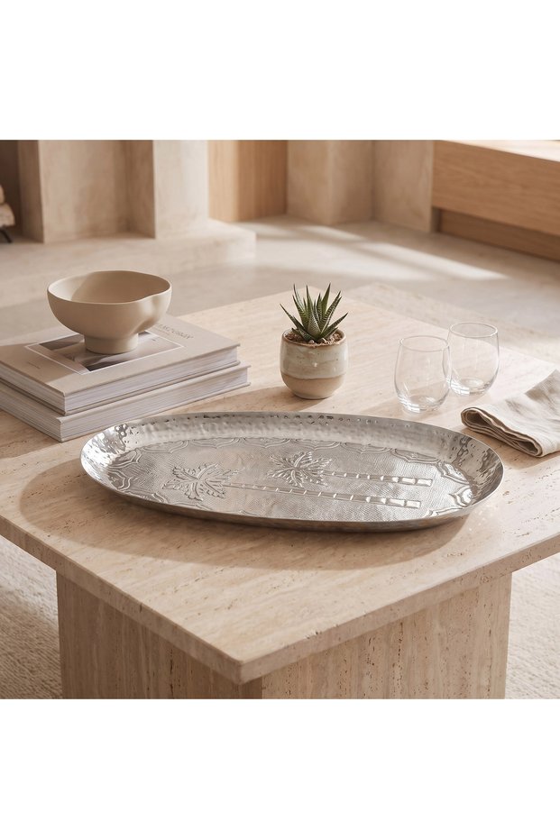 Oval Embossed Decorative Tray - 16x10 cm