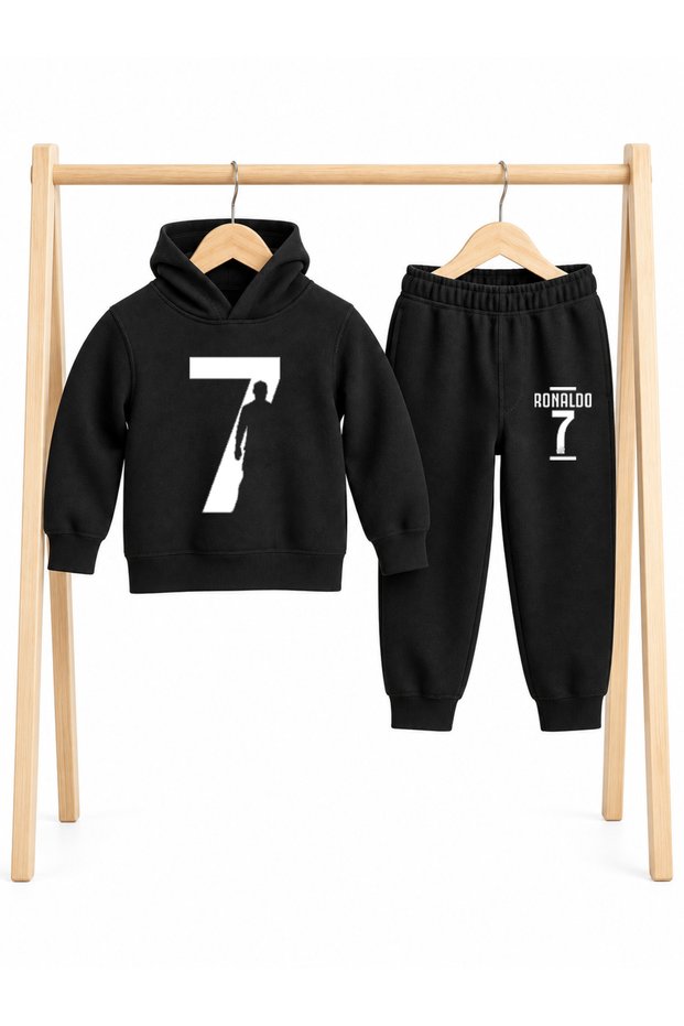 Cristiano Ronaldo Cr7 Printed 3 Threaded Hooded Children's Tracksuit Set