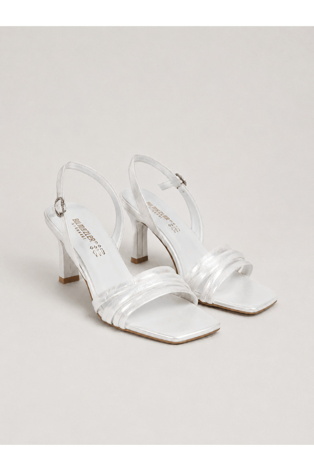 Ankle Belted Four-Strap Glittery Low Heel Shoes - White