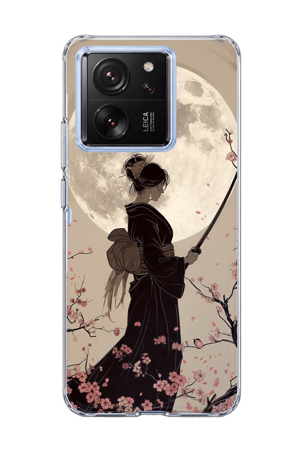 Mi 13t Compatible Geisha Full Moon Printed Transparent Phone Case