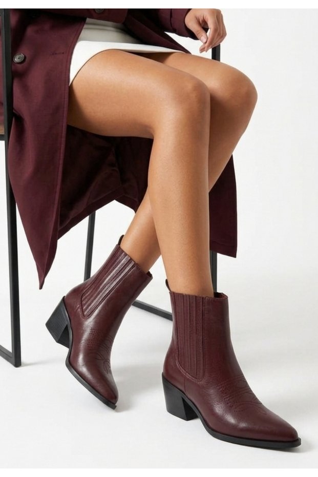 Voti Burgundy Leather Heeled Boots