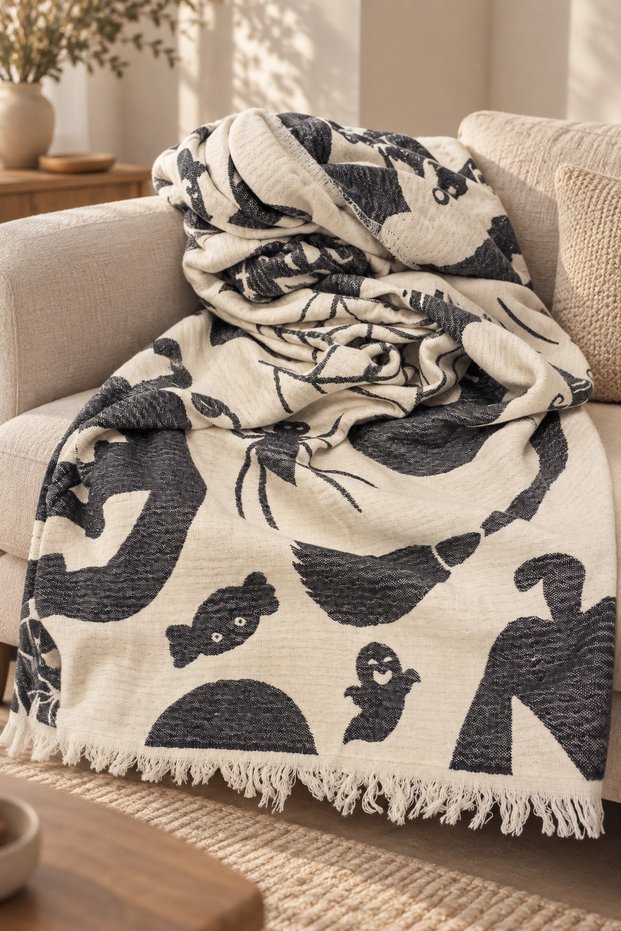 Halloven 100% Cotton Jacquard Throw & Blanket - Sofa Throw 140X210Cm