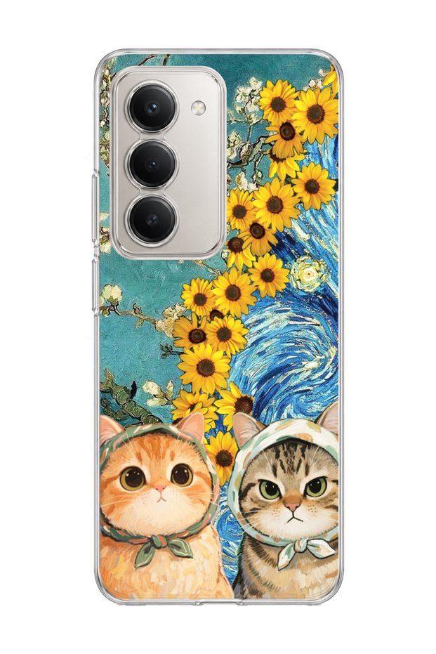 Redmi 15 Compatible Starry Night Two Cats Printed Transparent Phone Case