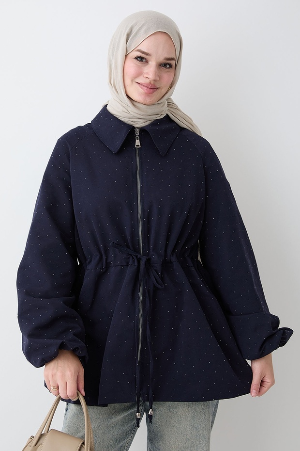 Stoned Balloon Navy Blue Lined Jacket