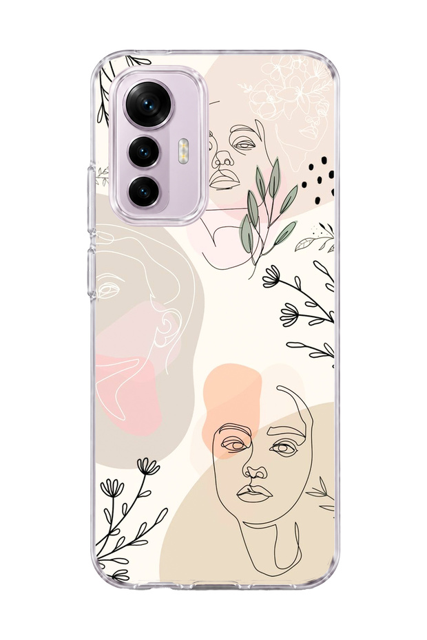 Mi 12 Lite Compatible Line Face Leaf Printed Transparent Phone Case