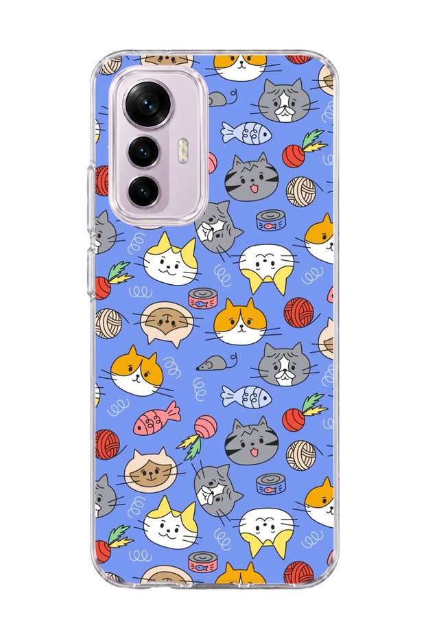 Mi 12 Lite Compatible Cat Faces Blue Printed Transparent Phone Case