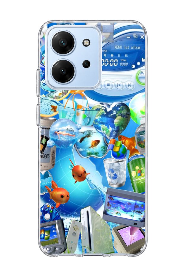Redmi 15C Compatible Blue Bubble Fish Printed Transparent Phone Case