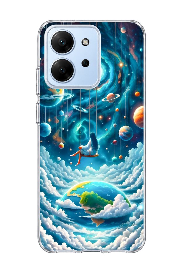 Redmi 15C Compatible Girl on the Swing Galaxy Printed Transparent Phone Case