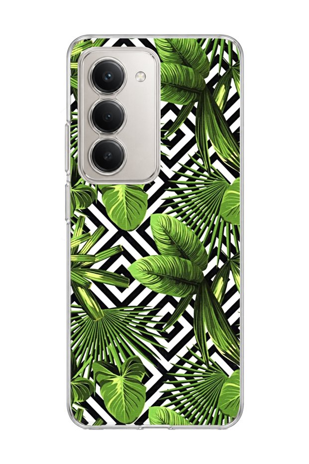 Redmi 15 Compatible Tropical Leaf Geometric Printed Transparent Phone Case