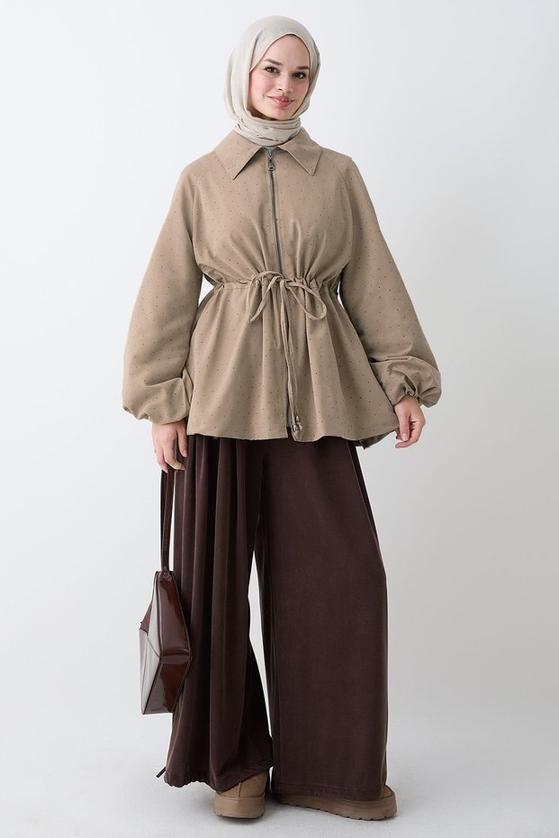 Stoned Balloon Beige Lined Jacket