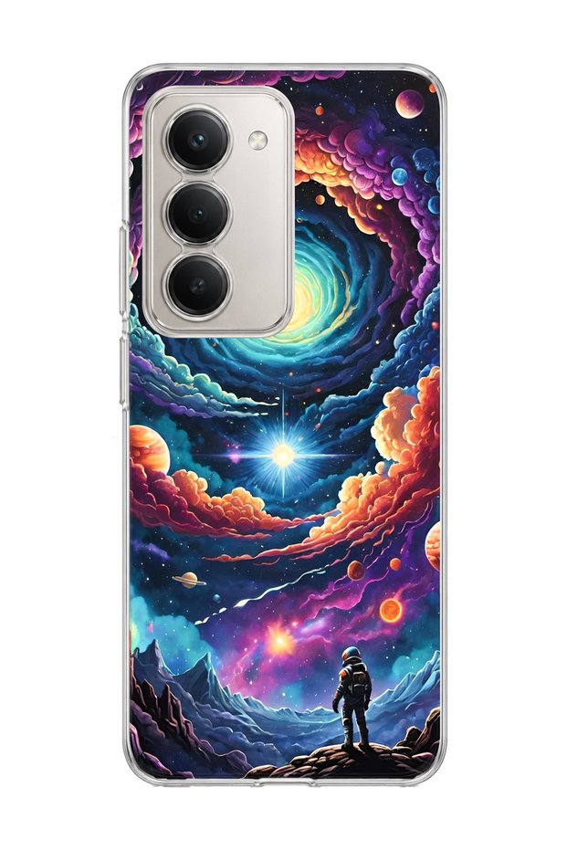 Redmi 15 Compatible Galaxy Swirl Astronaut Printed Transparent Phone Case
