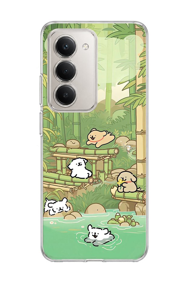 Redmi 15 Compatible Bamboo Forest Dogs Printed Transparent Phone Case