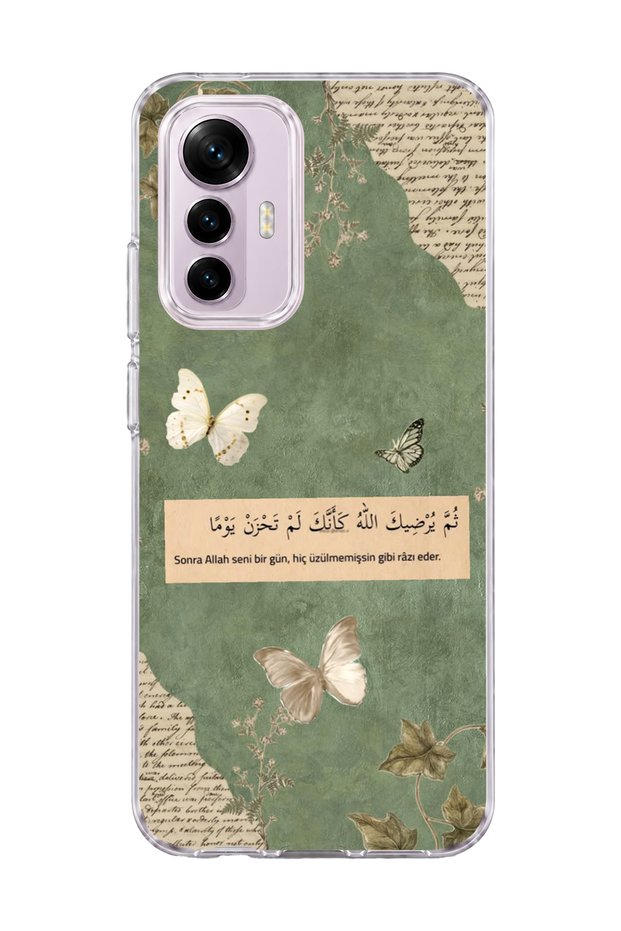 Mi 12 Lite Compatible Green Butterfly Verse Printed Transparent Phone Case