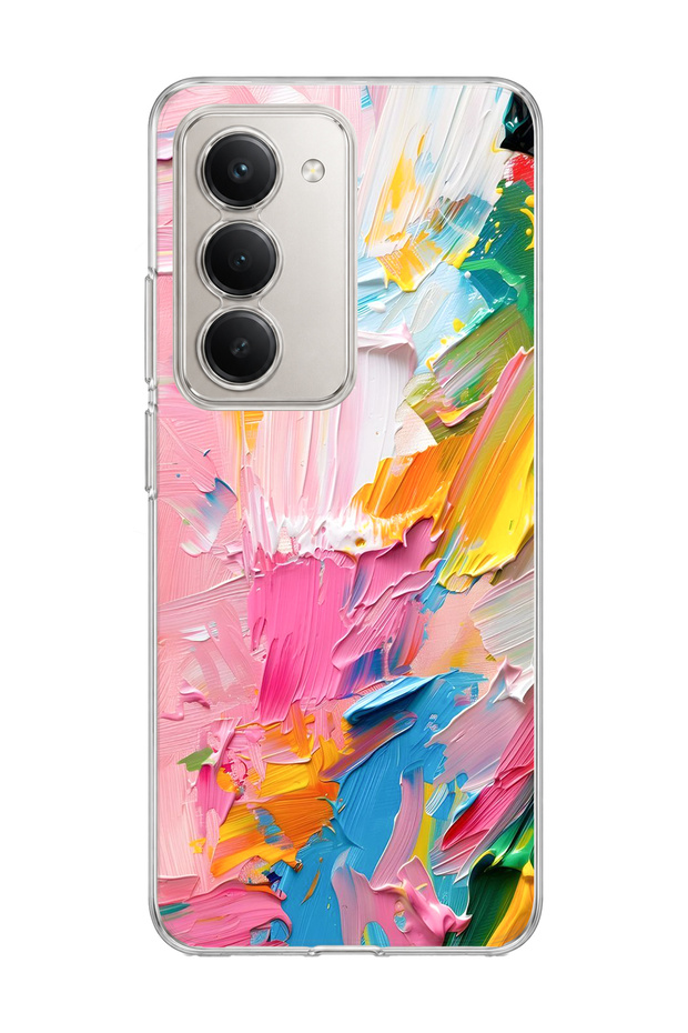 Redmi 15 Compatible Pink Brushstroke Printed Transparent Phone Case