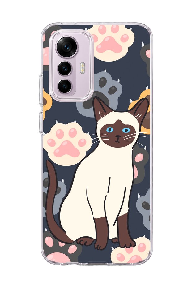 Mi 12 Lite Compatible Siamese Cat Paw Printed Transparent Phone Case