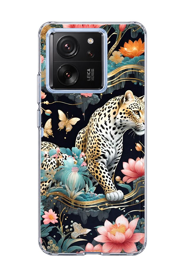Mi 13t Compatible Leopard Water Lily Printed Transparent Phone Case