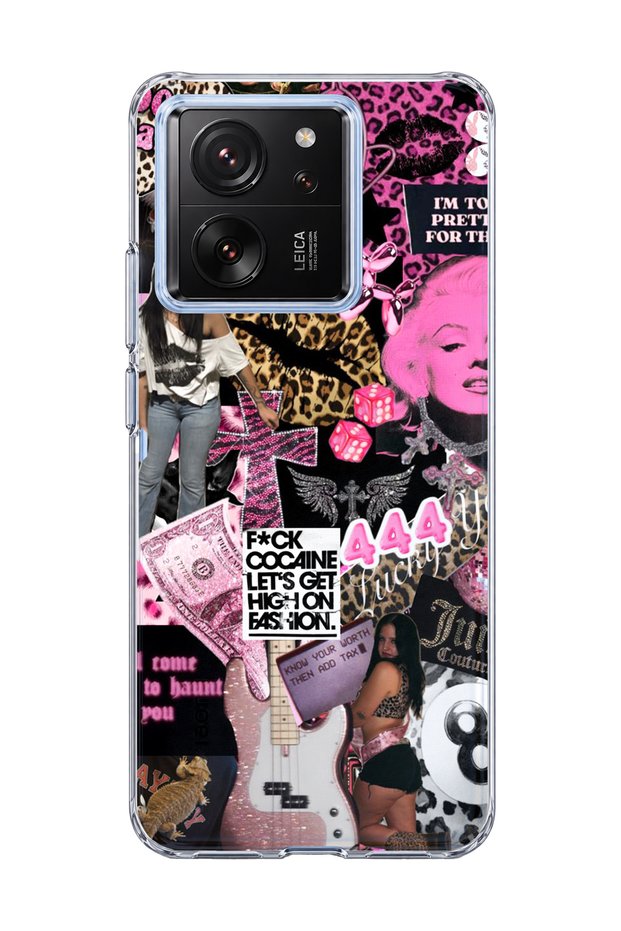 Mi 13t Pro Compatible Pink Leopard Fashion Printed Transparent Phone Case