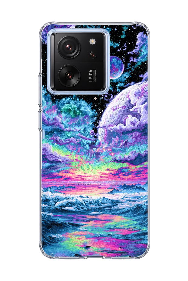 Mi 13t Compatible Purple Planet Ocean Printed Transparent Phone Case