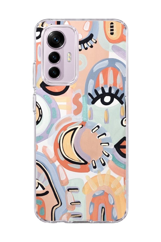 Mi 12 Lite Compatible Abstract Face Eye Printed Transparent Phone Case