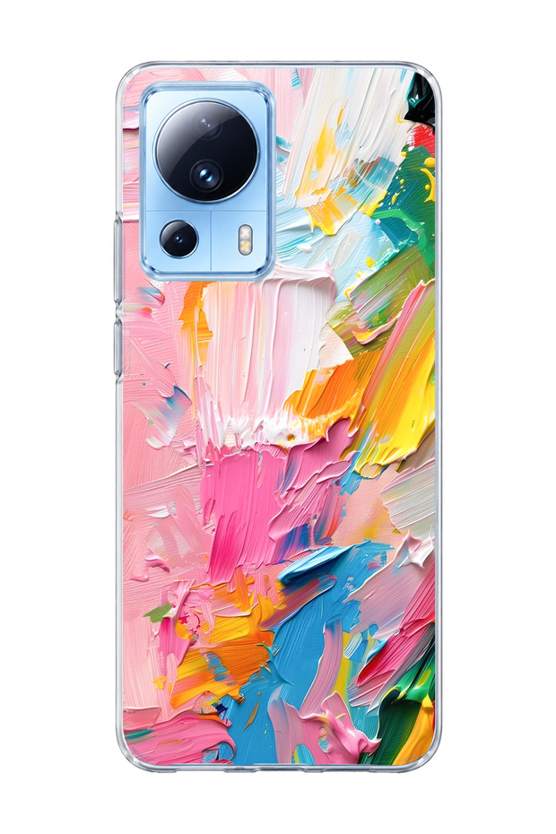 Mi 13 Lite Compatible Pink Brushstroke Printed Transparent Phone Case