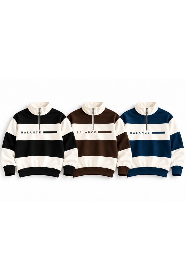 Unisex 3-Pack 3-Thread Balance Printed (Blackcoffeeblue) High Collar Sweatshirt Printed Premium Oversize T-Shirt