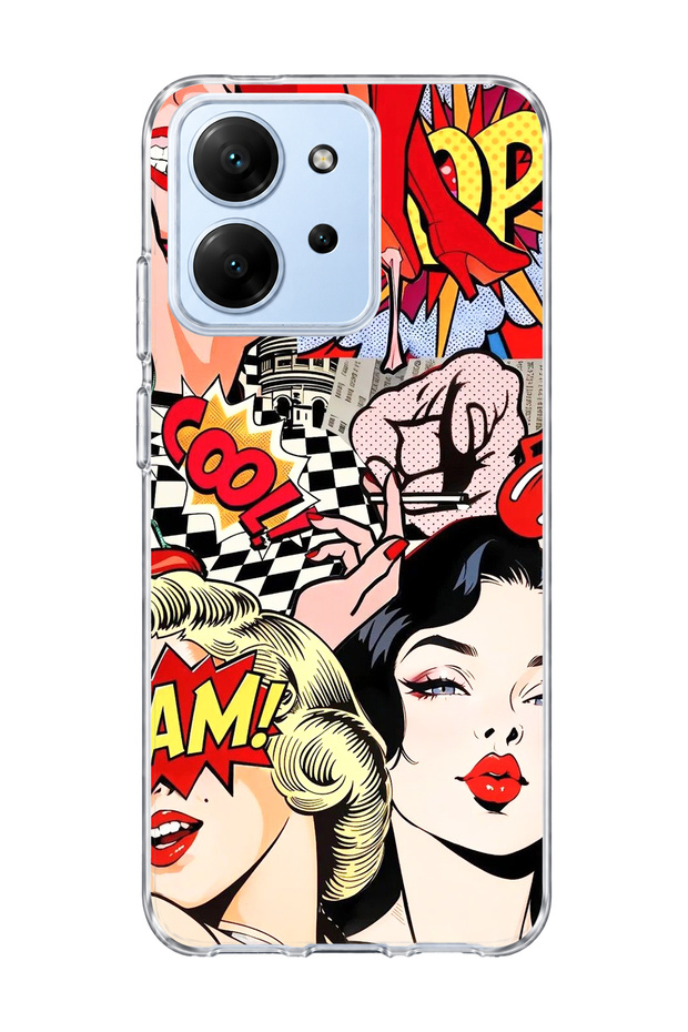 Redmi 15C Compatible Comic Book Women's Printed Transparent Phone Case