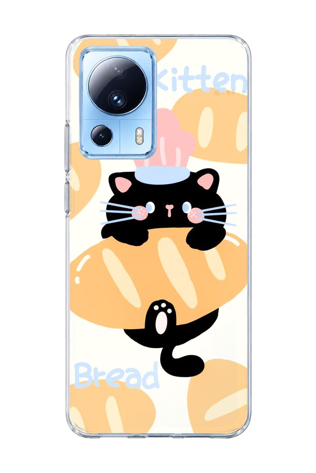 Mi 13 Lite Compatible Black Cat Bread Printed Transparent Phone Case