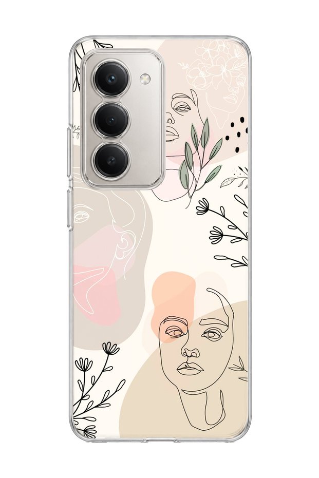 Redmi 15 Compatible Line Face Leaf Printed Transparent Phone Case