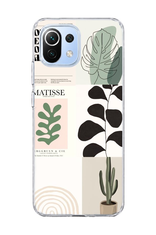 Mi 11 Lite Compatible Leaf Cactus Banner Printed Transparent Phone Case