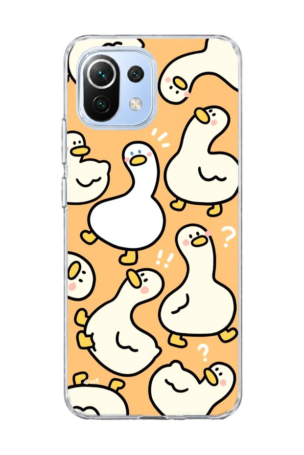 Mi 11 Lite Compatible Cute Duck Orange Printed Transparent Phone Case
