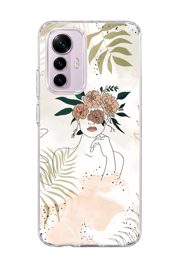 Mi 12 Lite Compatible Flower Headed Woman Drawing Printed Transparent Phone Case