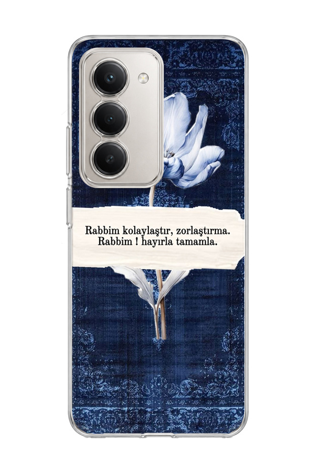 Redmi 15 Compatible Navy Blue Tulip Prayer Printed Transparent Phone Case